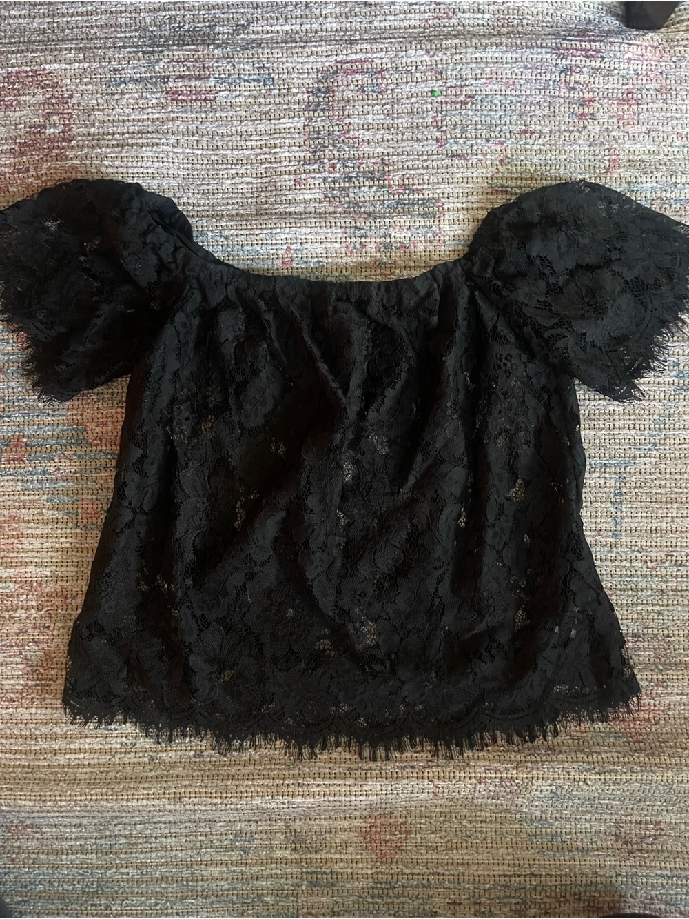 bebe Black Lace Off-Shoulder Crop Top